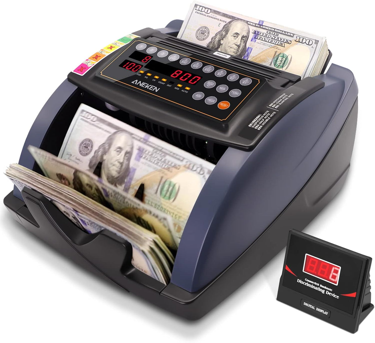 Money Counter with UV/MG/IR Counterfeit Detection, LCD Display, Speed 1,300 Notes/Min F402