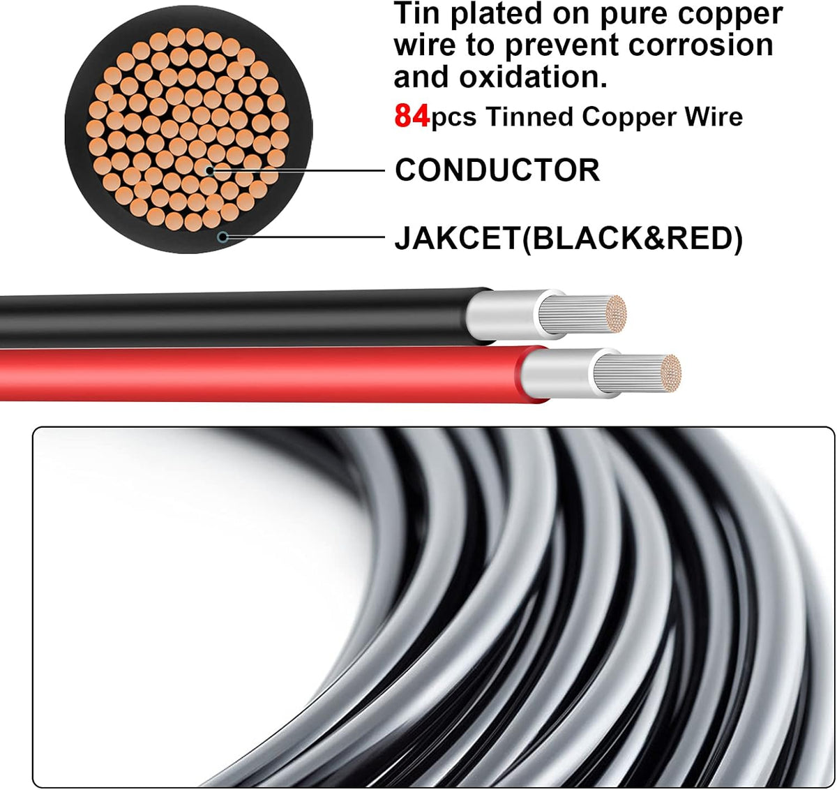 20Ft 10AWG Solar Extension Cable with Female and Male Connector U3468