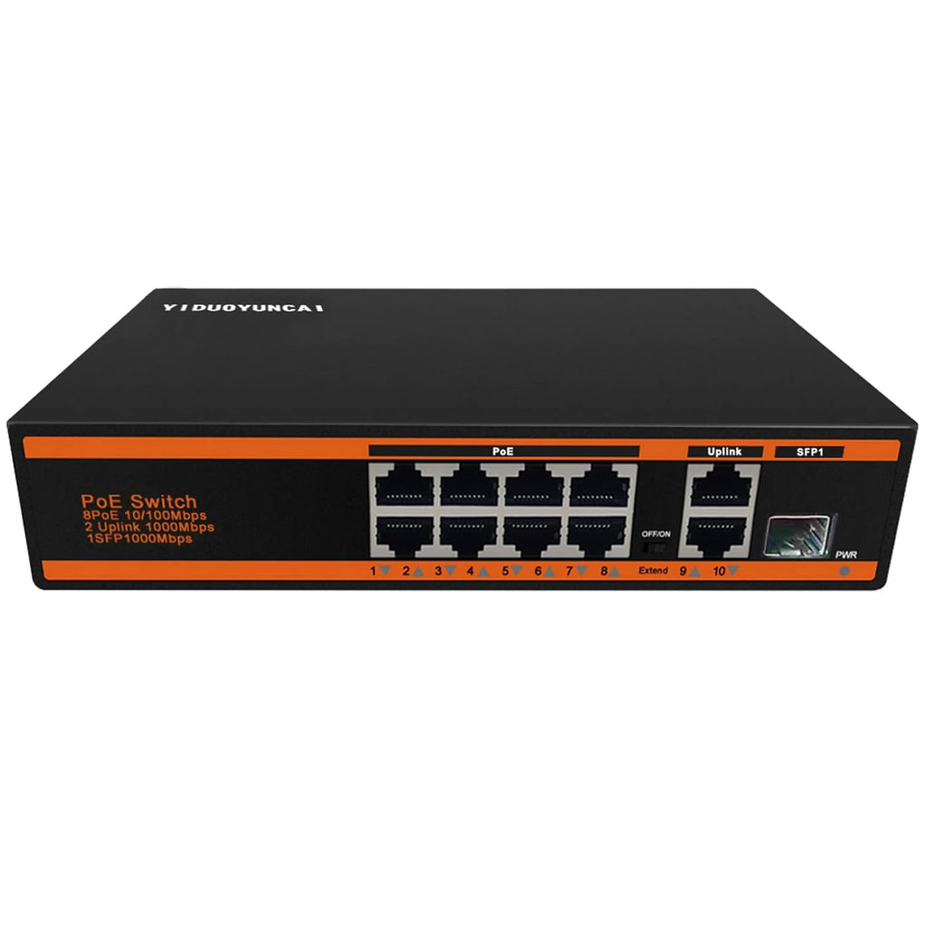 10 Port Gigabit PoE Switch, 8 Port PoE+ 1000Mbps, 2 Uplink Port, 150W, Metal, Fanless, Pack of 2 N754