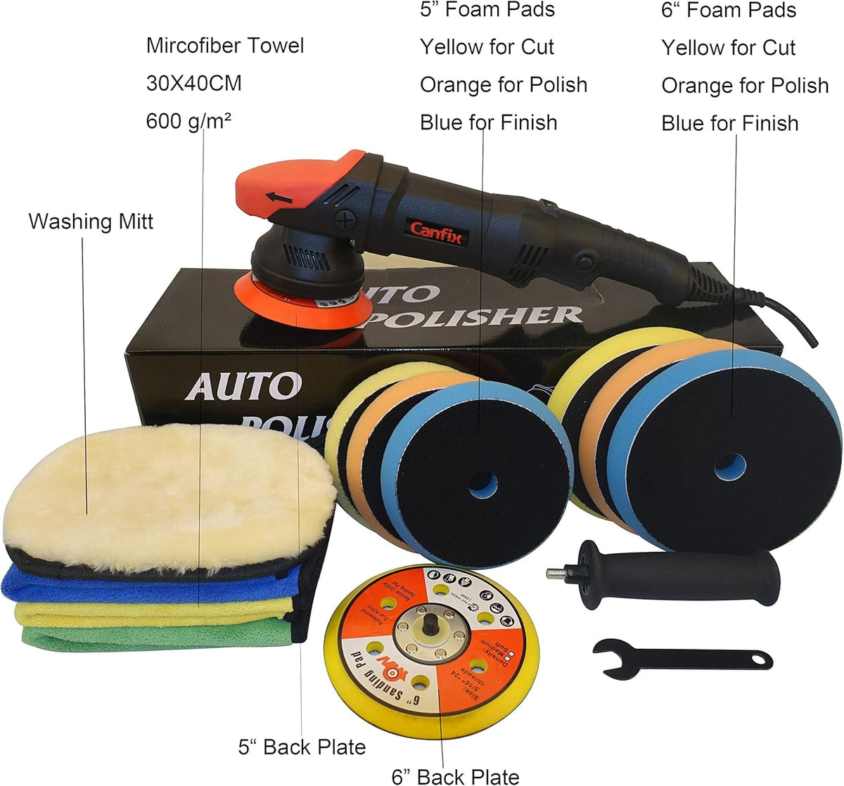 Dual Action Orbital Car Polisher with 5" and 6" Pads Pack of 2 B68864
