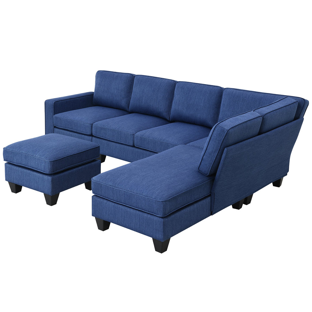 Blue Linen Fabric L-shaped Sectional Sofa L17245