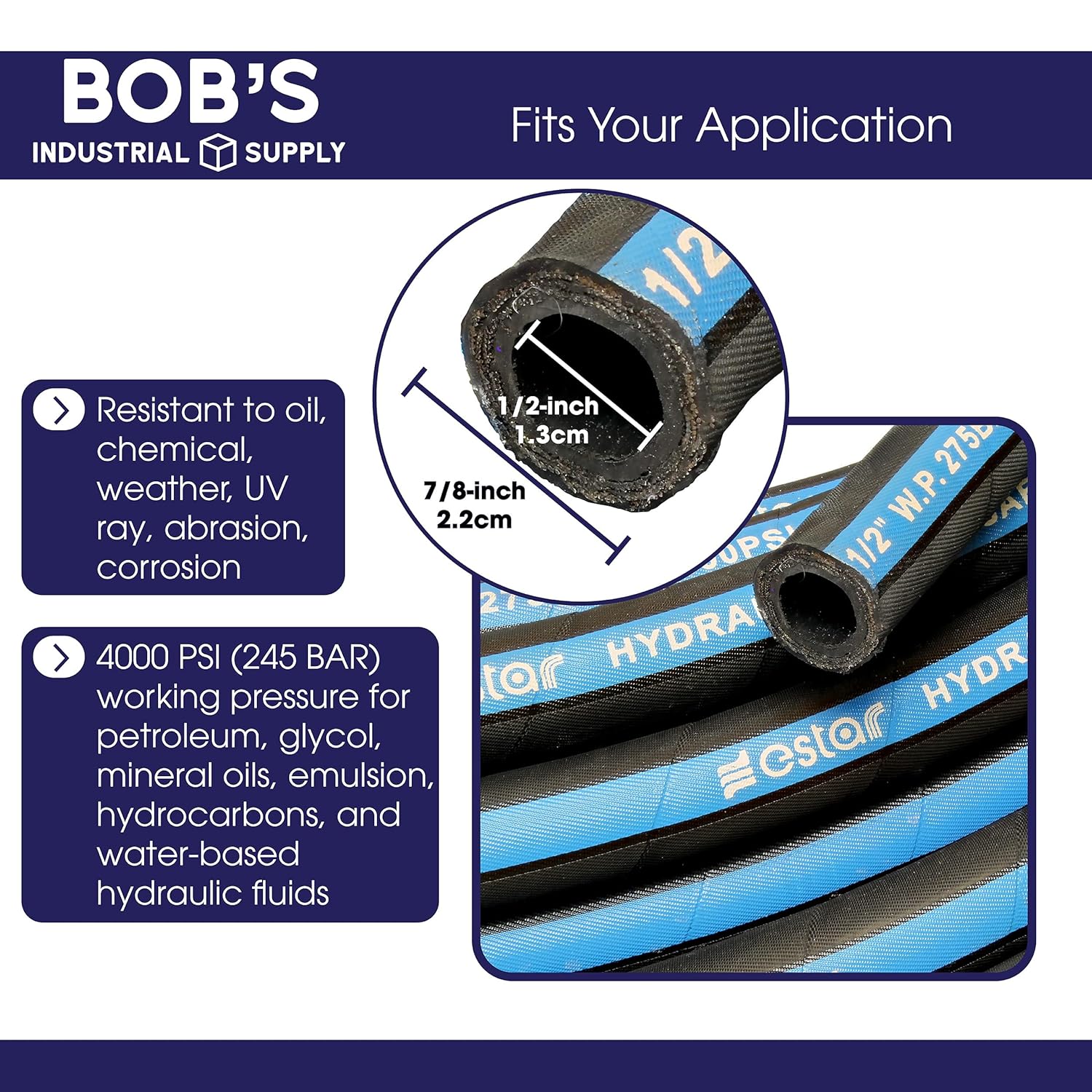 1/2 Inch x 100 Foot Hydraulic Hose with Rubber Protector Sleeve, 4000 PSI S31817