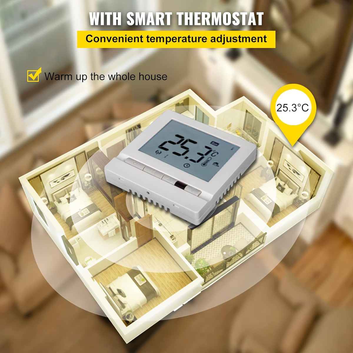 Floor Heating Cable 145.3 Square Feet with Temperature Control Panel C100