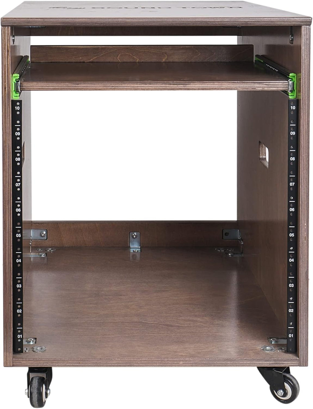 12U Slanted Studio Rack with 2U Drawer, Plywood, Weathered Gray Y1338