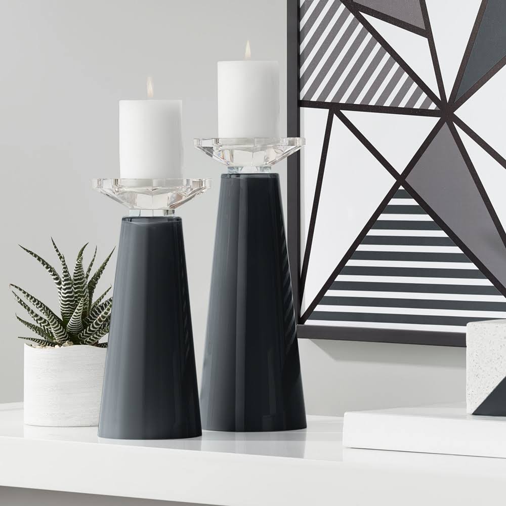 Black Glass Pillar Candle Holder Set of 2 R246800
