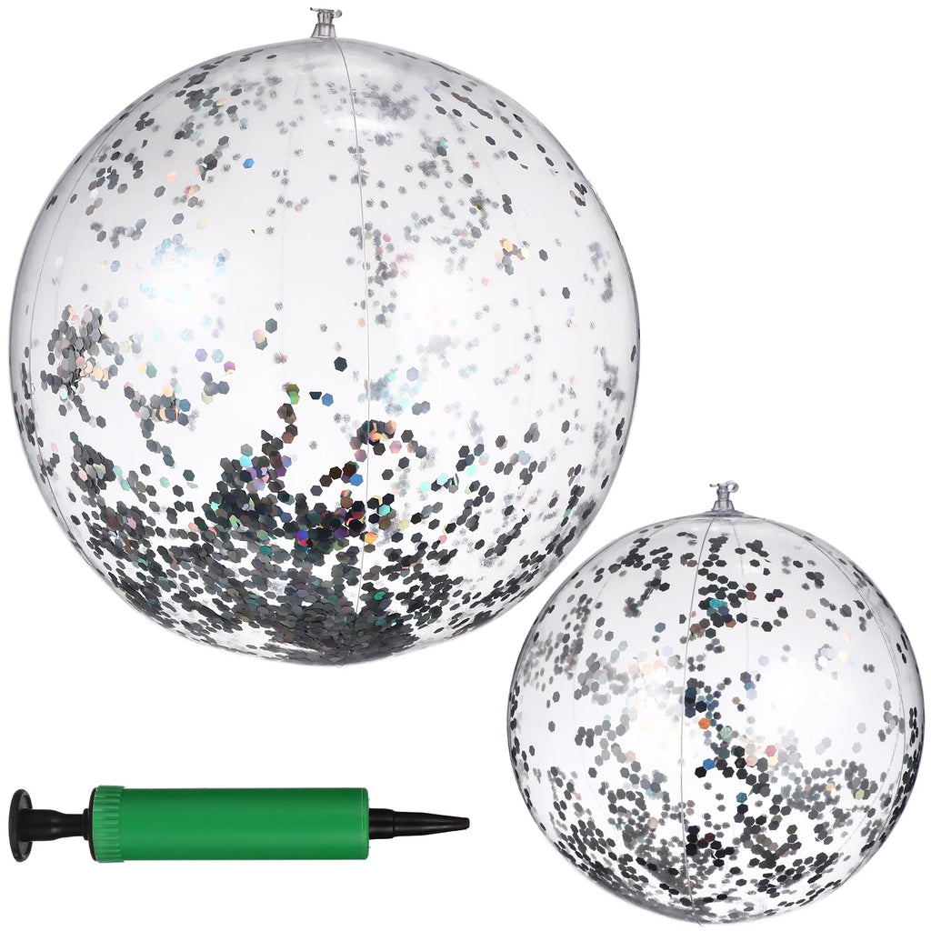 2 Pcs Glitter Confetti Inflatable Beach Balls with Air Pump S504510