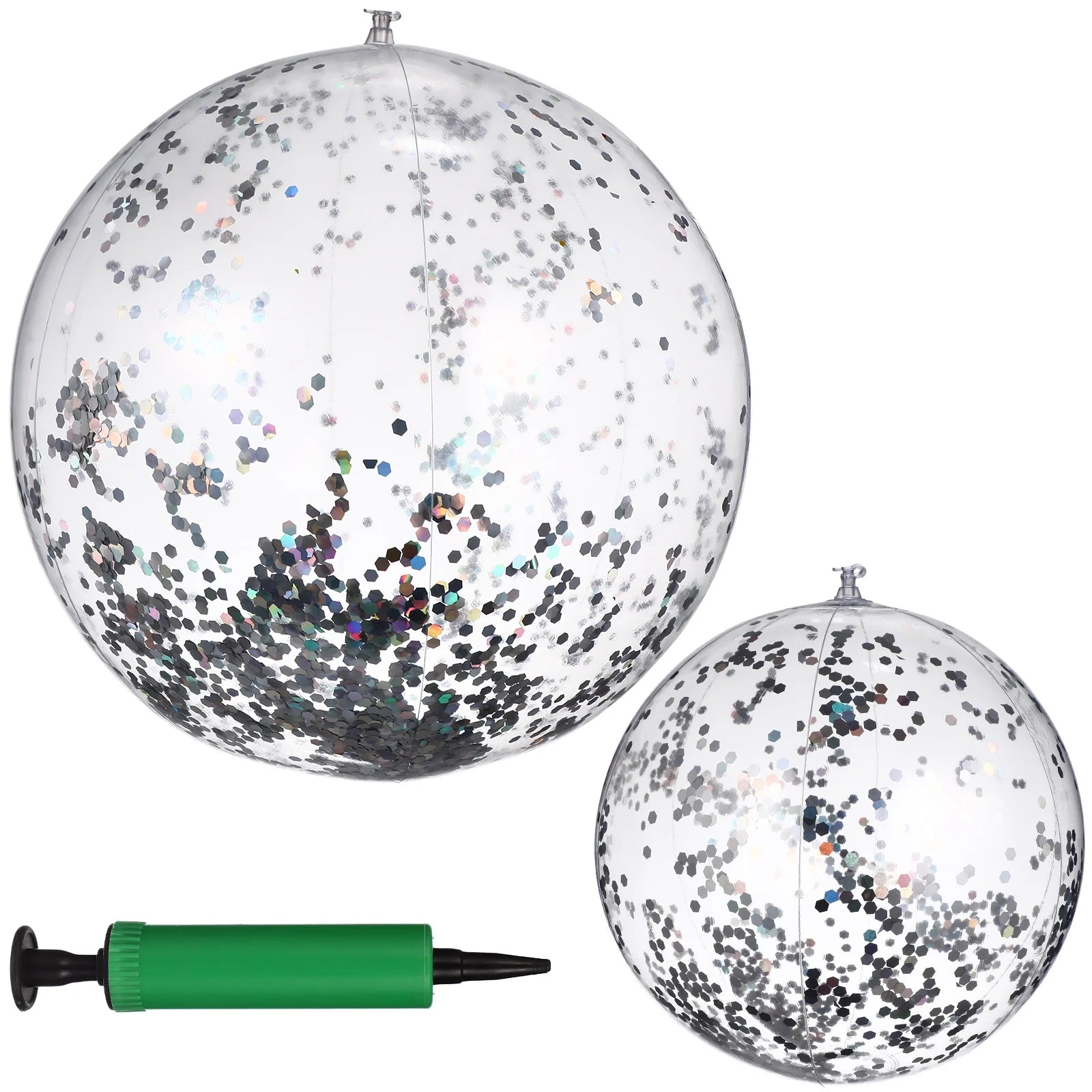 2 Pcs Glitter Confetti Inflatable Beach Balls with Air Pump S504510