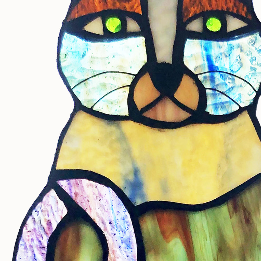 Crazy Cat Stained Glass Window Panel U954