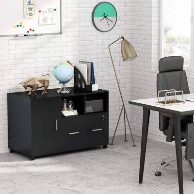 Large File Cabinet with Lock and Drawer, Mobile Lateral Filing Cabinet Printer Stand U8879
