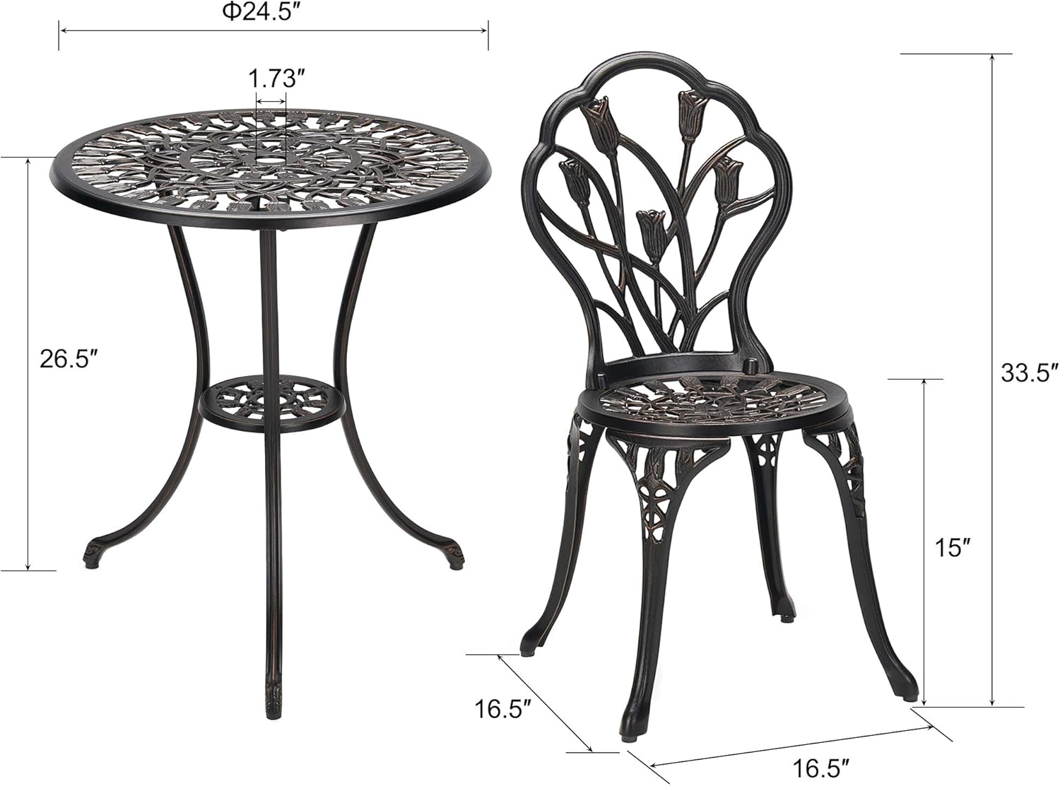 3-Piece Cast Aluminum Patio Bistro Set with Rust-Resistant Table and 2 Chairs W981