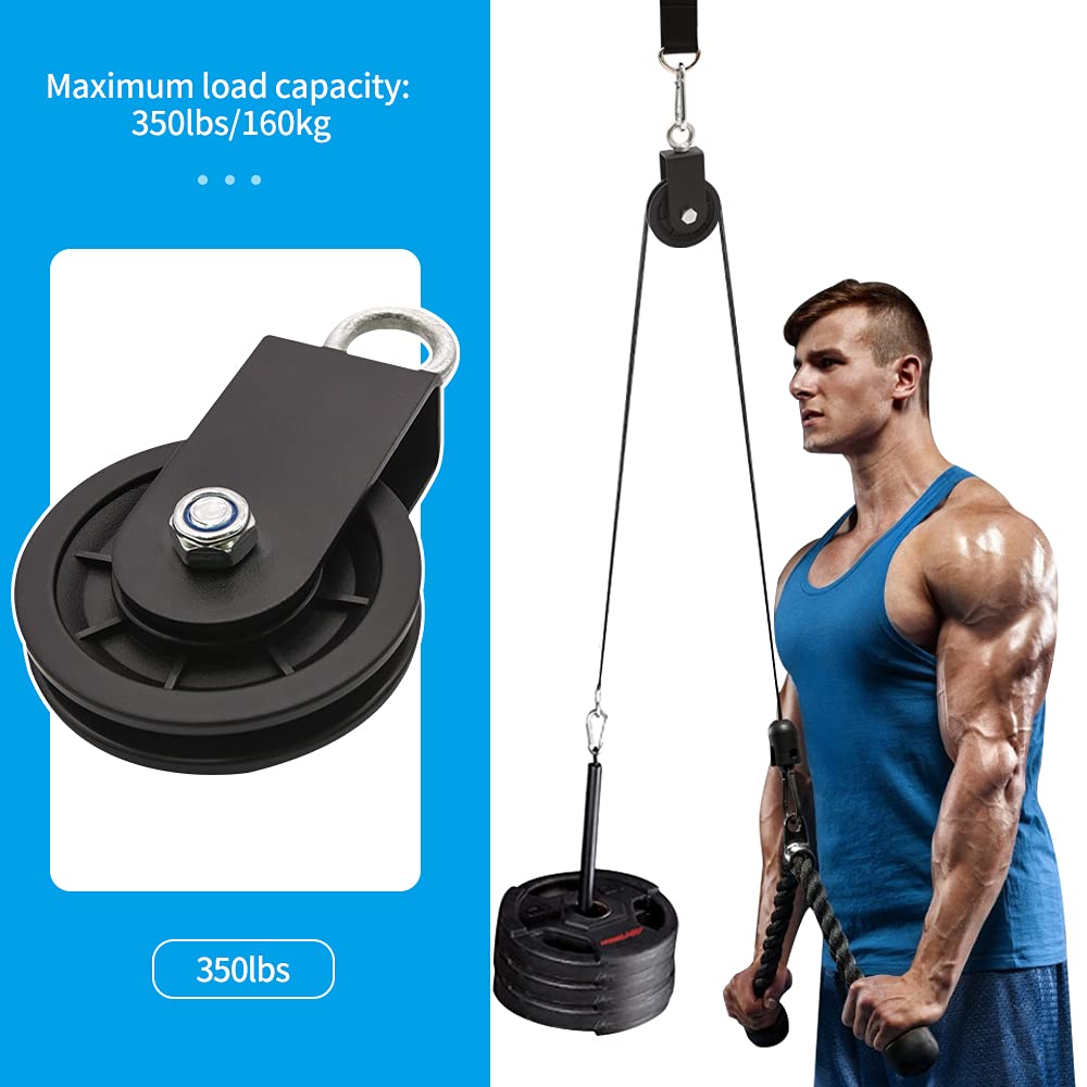 3.54in/90mm Gym Cable Pulley Wheel with Hanging Straps and Carabiner, 360 Degree Rotating Silent Pulley, Pack of 2 A5828