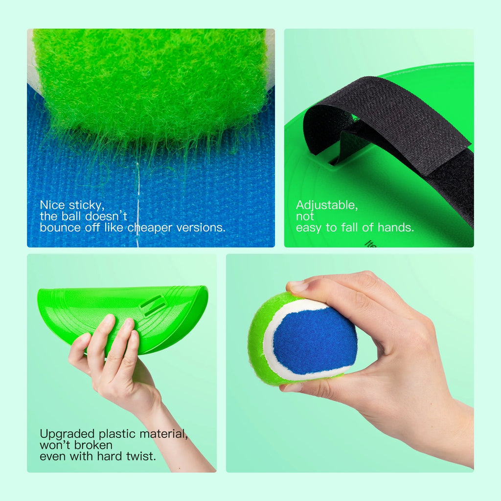 8 Inch Paddle Catch Games Toy (6 Rackets, 6 Balls, 1 Storage Bag) (Green/Blue) P1184