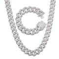 19MM Zircon Cuban Chain Necklace Bracelet Set 24" E3837