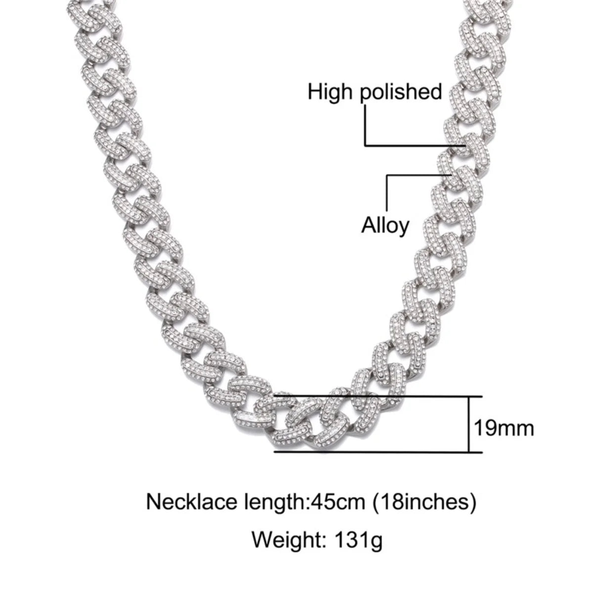 19MM Zircon Cuban Chain Necklace Bracelet Set 24" E3837