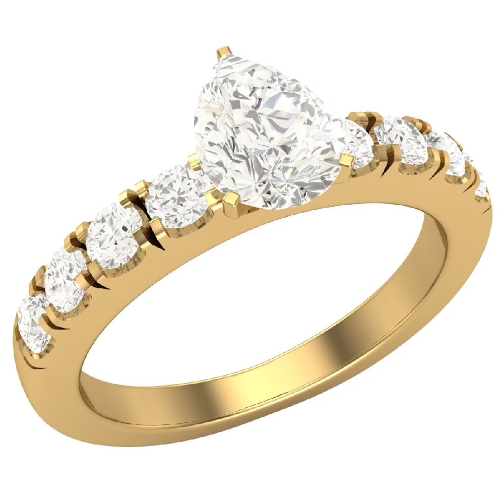 Pear Cut Solitaire Diamond Ring 14K Gold 1.20 Carat F7777