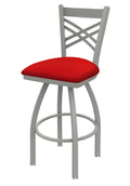 25 inch Swivel Counter Stool with Anodized Nickel Finish and Canter Red Seat L632