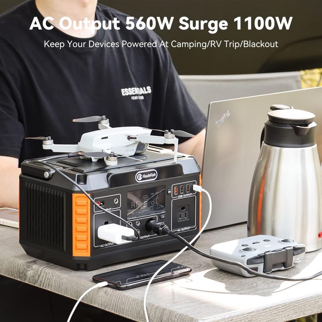 560W Portable Power Station, 520Wh/140400mAh, 2x110V/560W AC Outlets, 5xDC Output, 4xUSB Outputs, Lithium Battery Pack N638074