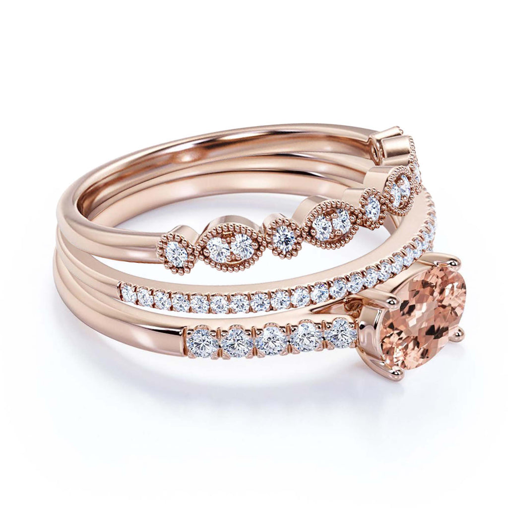 2.50 Carat Oval Cut Morganite And Diamond Moissanite Engagement Ring in 10k Solid Rose Gold J8462