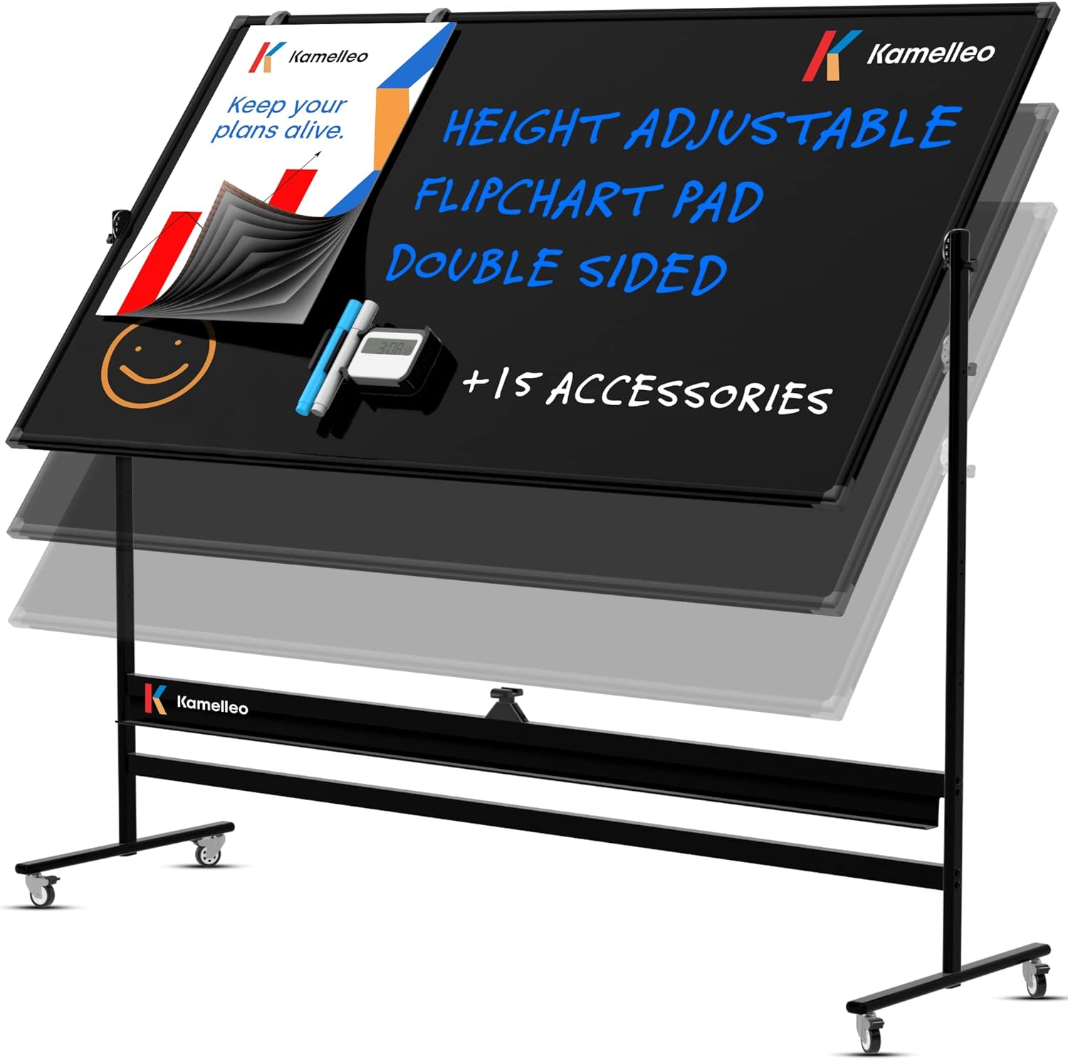 Magnetic Dry Erase White Board, Extra Large Rolling Whiteboard with Stand, Double Sided Adjustable Portable Easel I3925