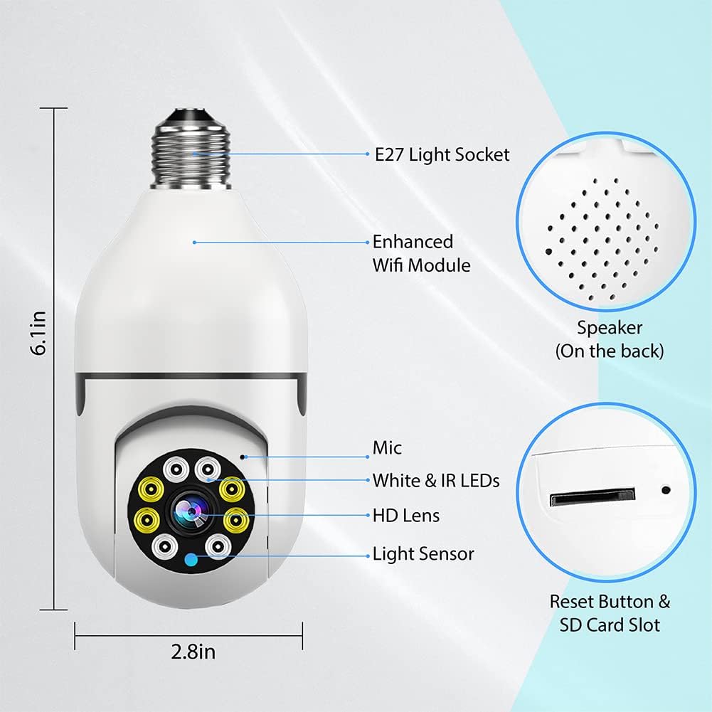 E27 1080P PTZ Smart Security Light Bulb Camera with 2.4GHz 5G WiFi J973031