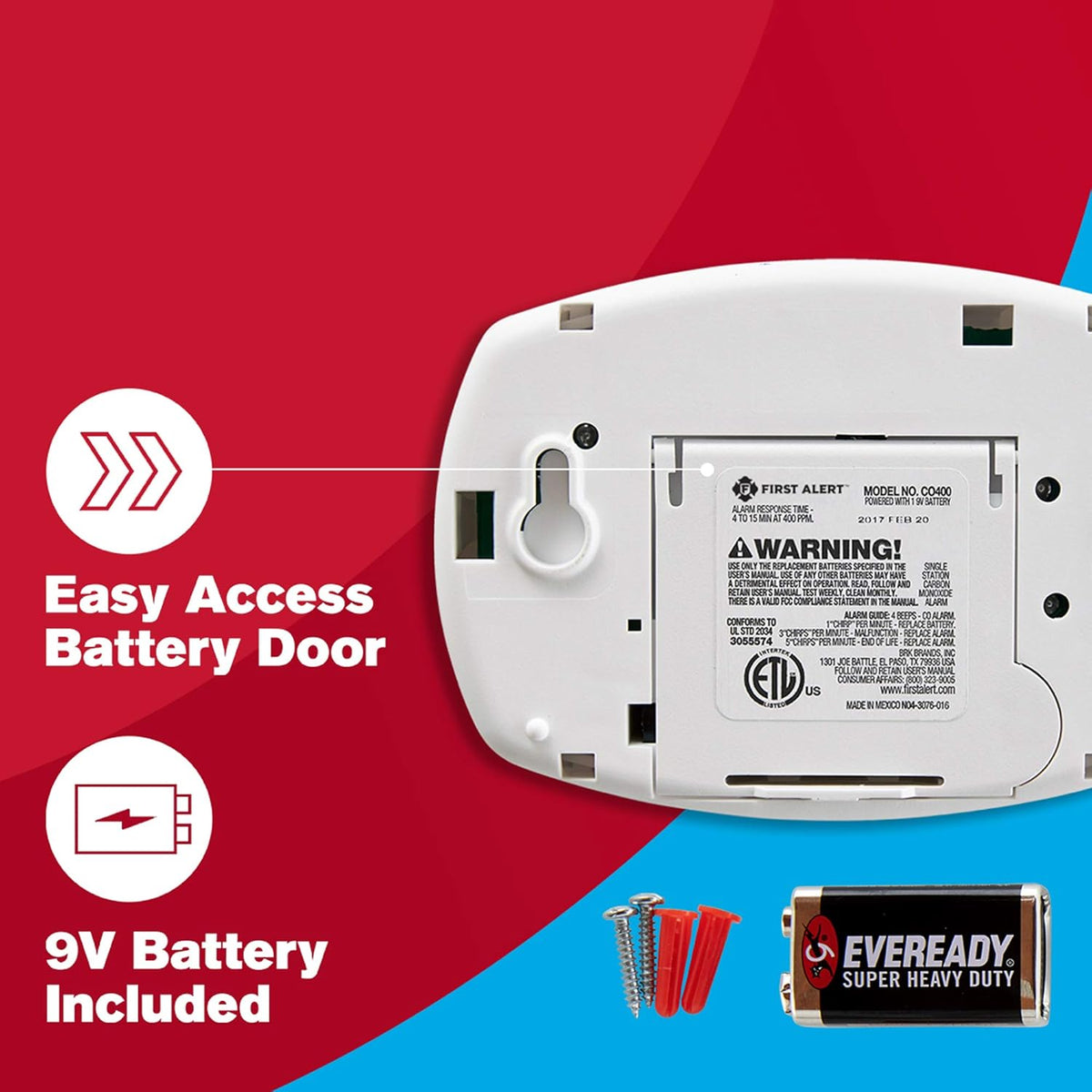 Carbon Monoxide Detector, Battery Operated, White, 3-Pack V170807