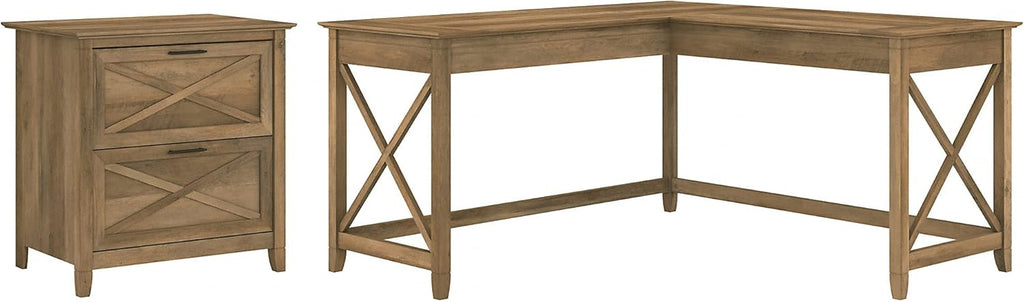 Dark Gray Hickory L Shaped Desk with 2 Drawer Lateral File Cabinet G5056
