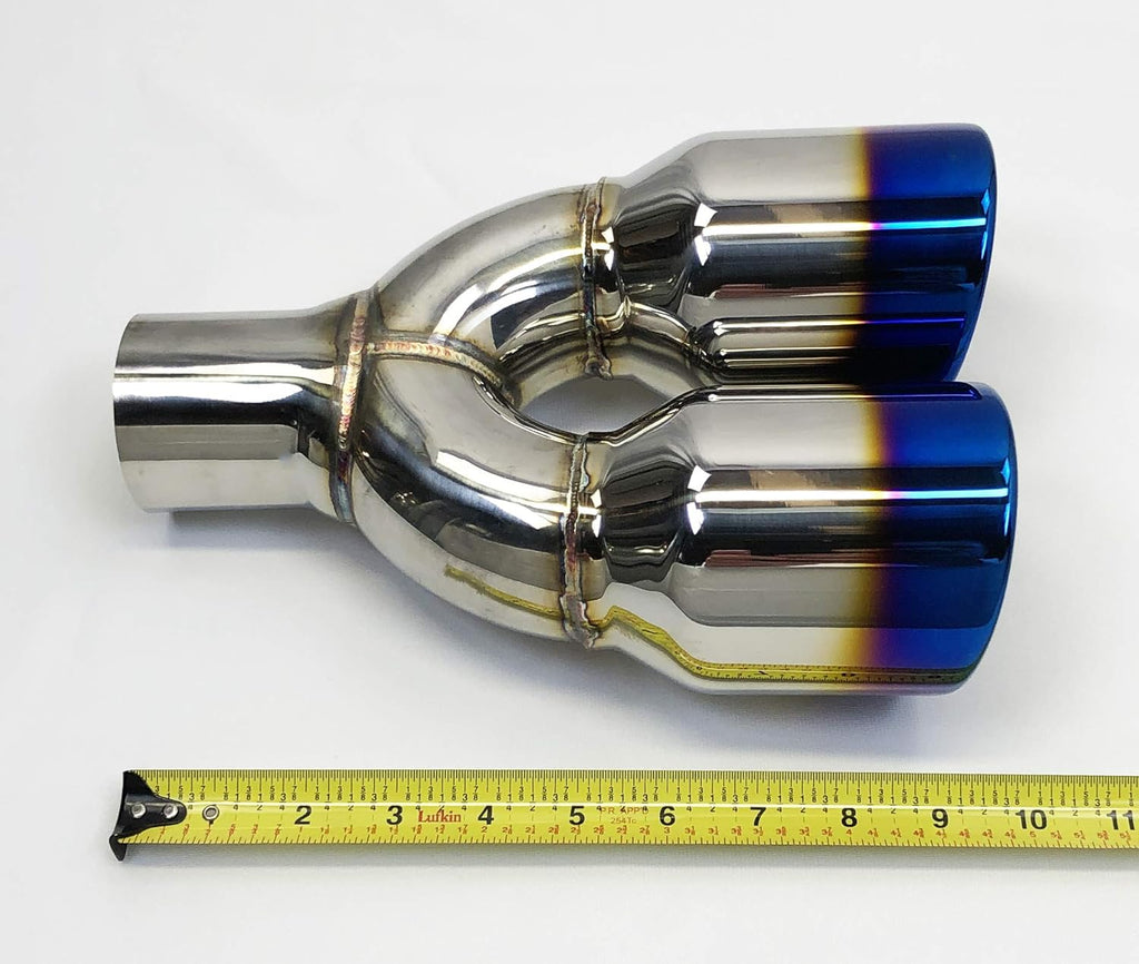 Exhaust Tip 2.25" Inlet 3.50" Outlet 9.50" long Dual Round Slant Stainless Blue Flame Pack of 2 K644