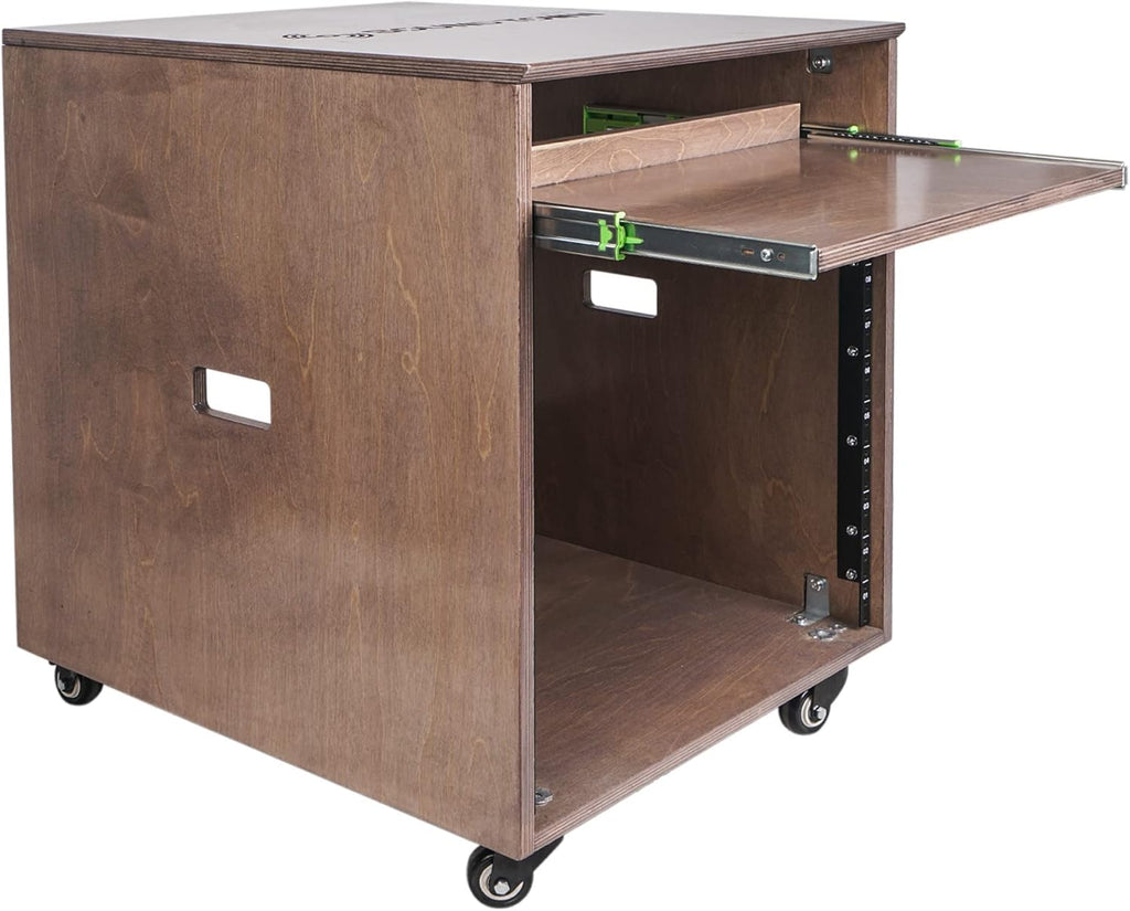 12U Slanted Studio Rack with 2U Drawer, Plywood, Weathered Gray Y1338
