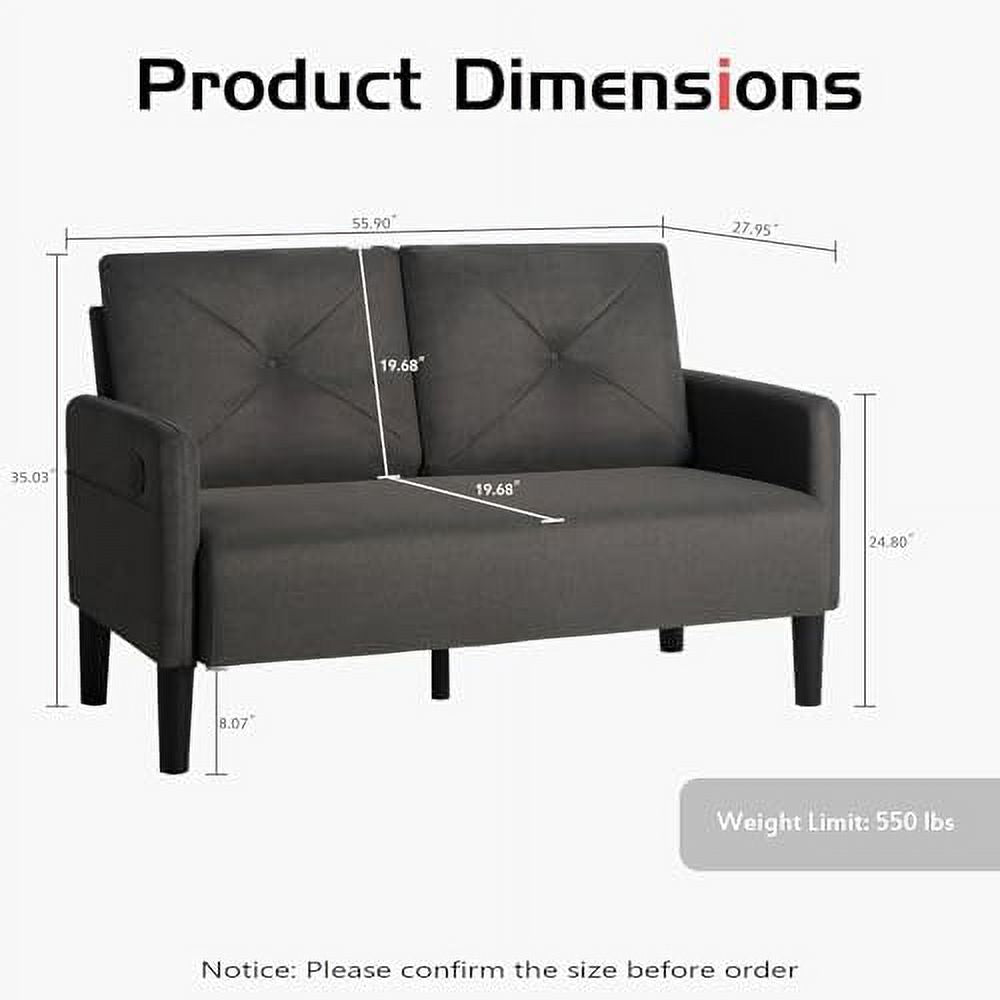 56" Tufted 2 Seater Loveseat Sofa with Charger Port & Pocket F5258