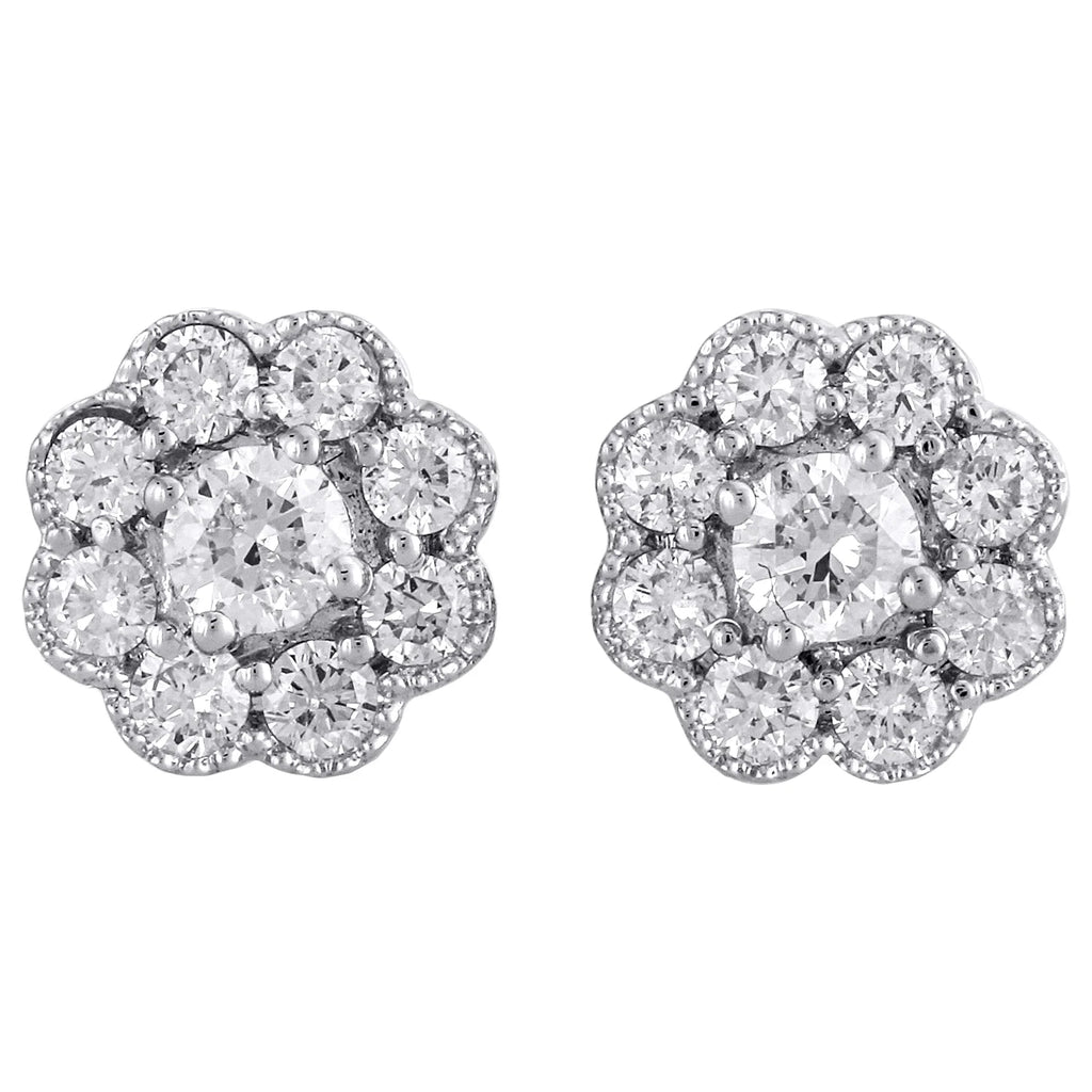 14K White Gold Solitaire Diamond Flower Stud Earrings 1 CT. C425