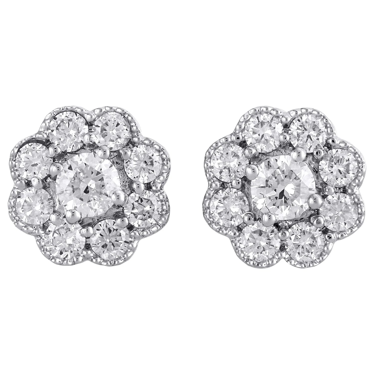 14K White Gold Solitaire Diamond Flower Stud Earrings 1 CT. C425