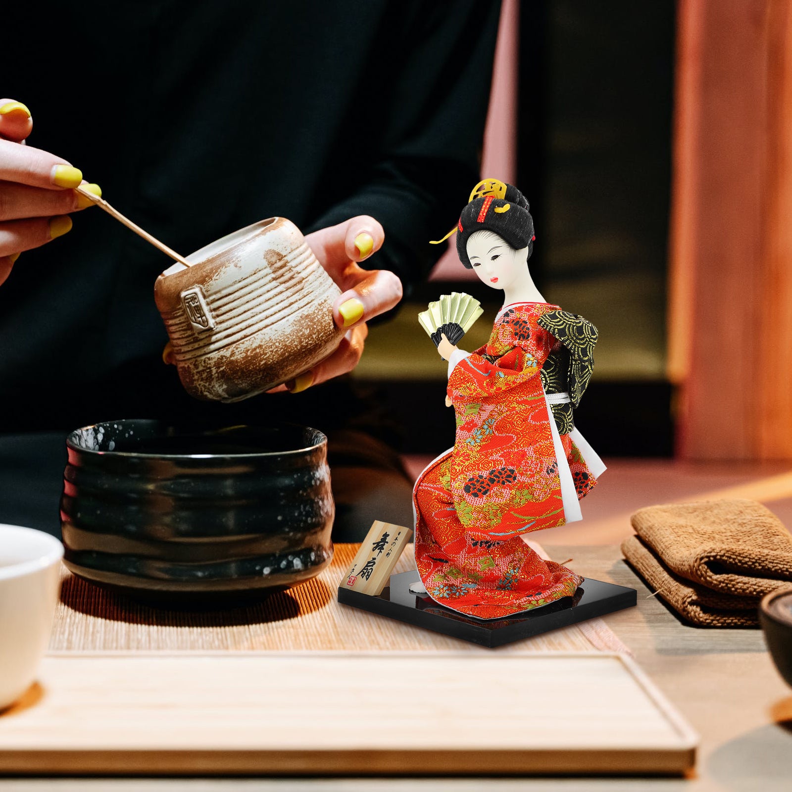Set of 2 Kimono Doll Geisha Puppet Asian Home Accessories N318302