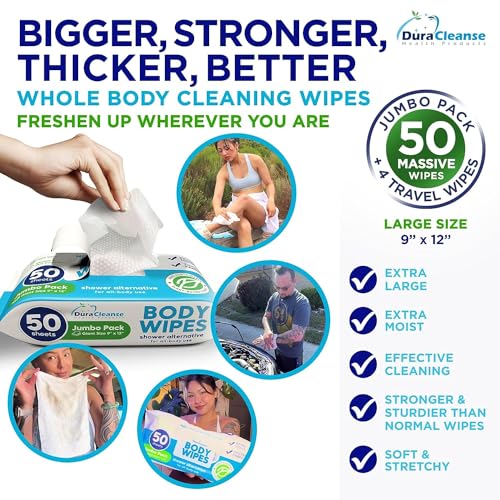 100 XL Shower Wipes + 8 Travel Bath Wipes, 9" x 12" Extra Thick Disposable Washcloths K939