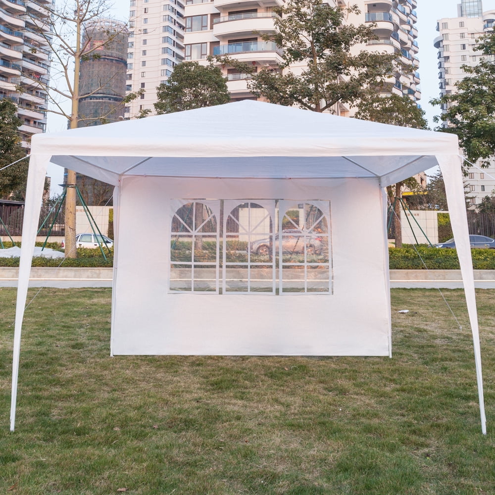 White 10x10ft Pop Up Canopy Tent with 4 Removable Side Walls Y89199