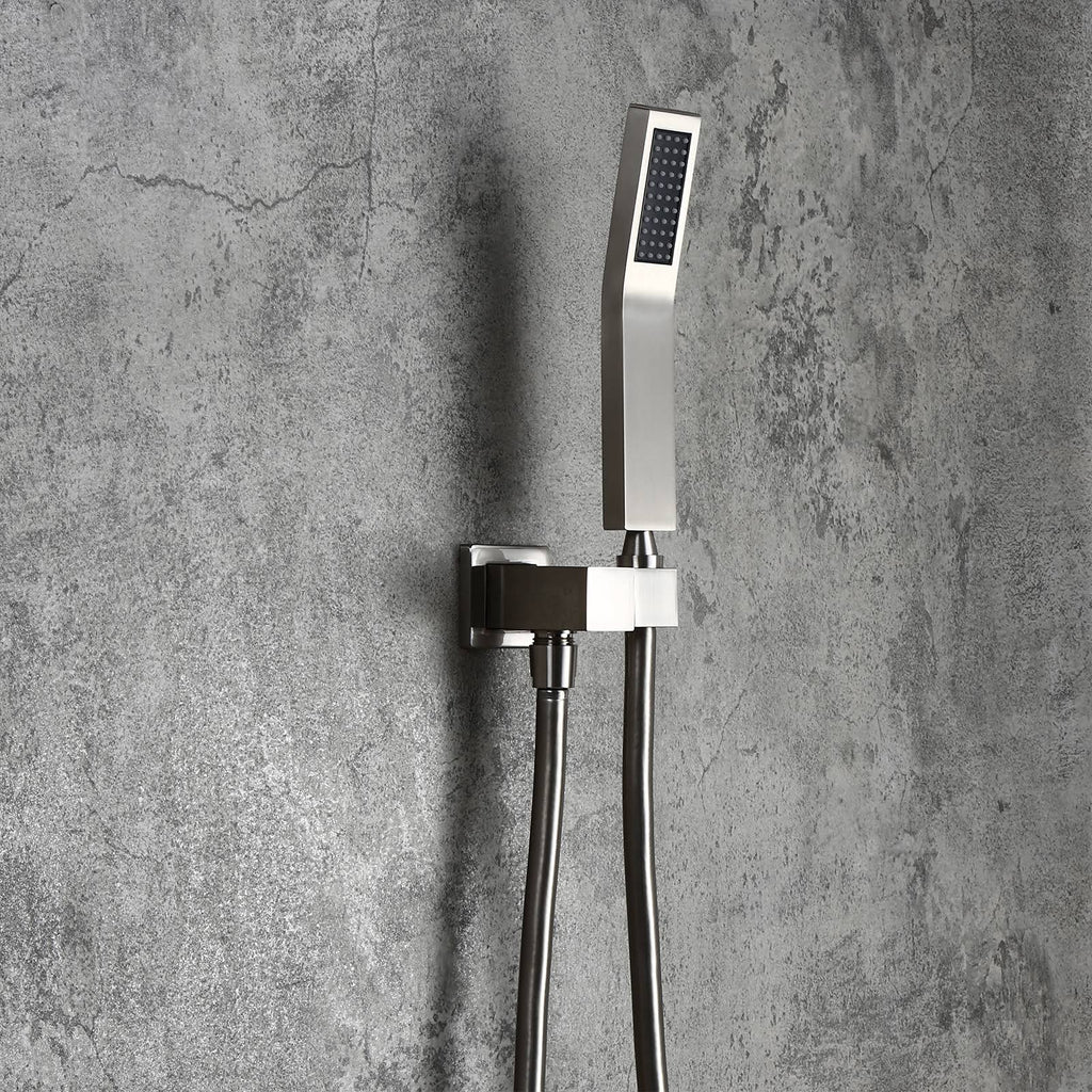 Brushed Nickel Wall Mounted Shower Set with Square Ceiling Mount Rainfall Shower Head L374188