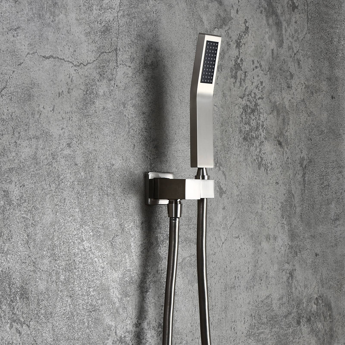 Brushed Nickel Wall Mounted Shower Set with Square Ceiling Mount Rainfall Shower Head L374188