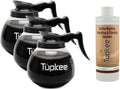 Glass Coffee Pots Decanter Carafe, 64 oz. 12-Cup, Set of 3 Black Handle, Coffee Machine Descaler & Cleaning Solution J4977