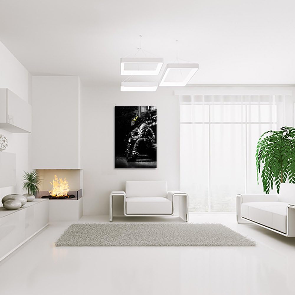 Exhausted Firefighter after Rescue Canvas Print Painting J313
