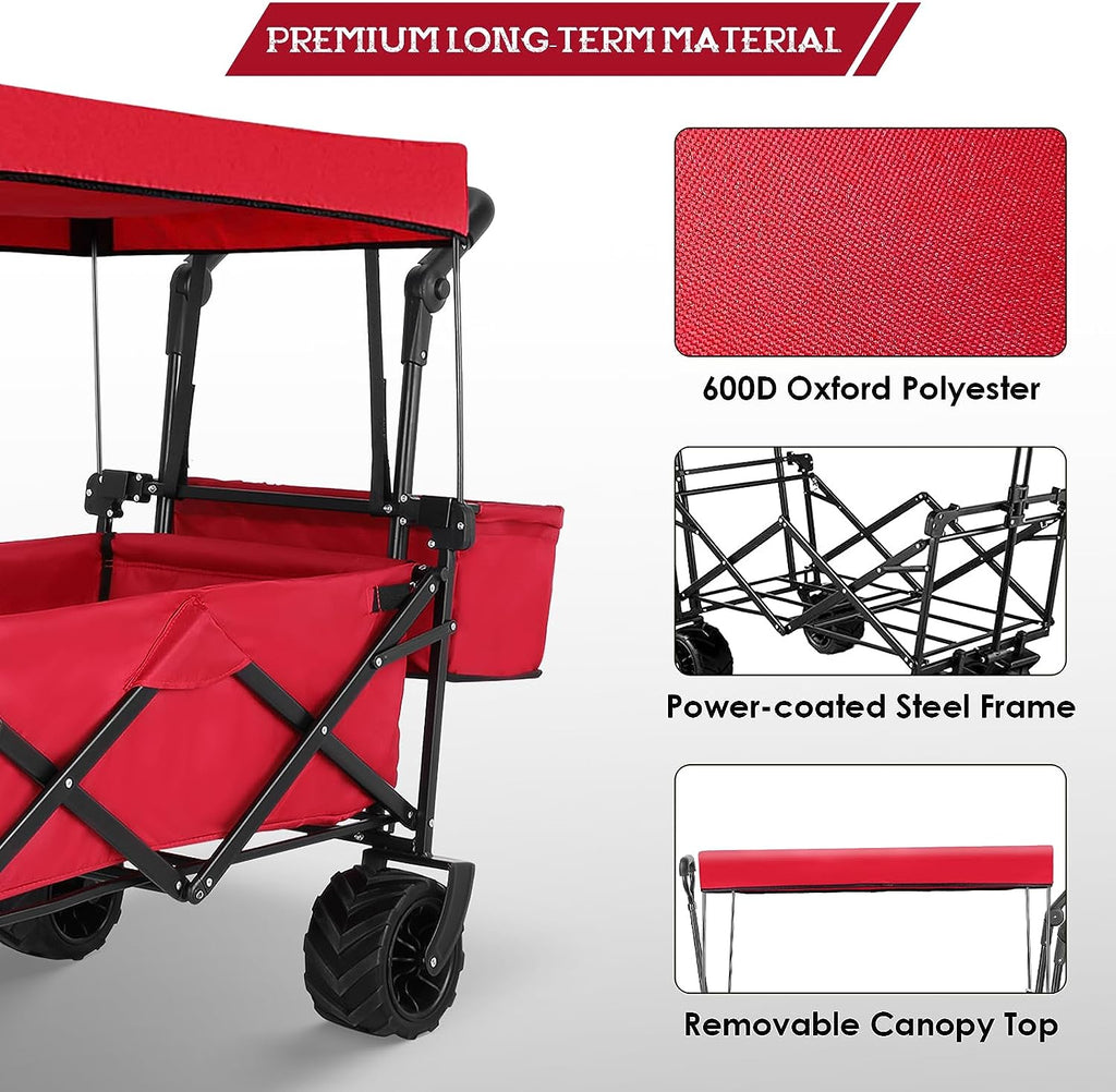 Collapsible Folding Wagon Cart with Removable Canopy S12191