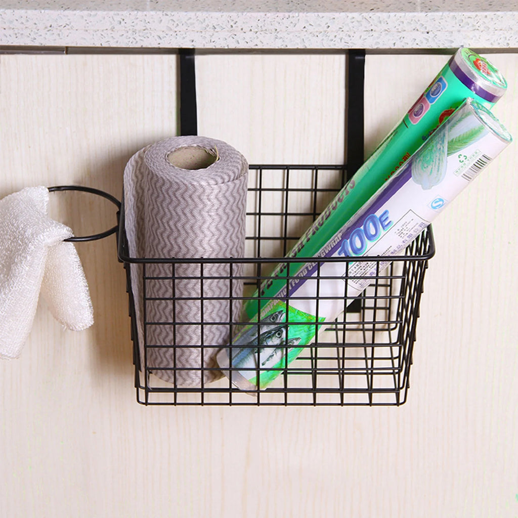 Over the Cabinet Door Organizer Set of 2, Black Grid Basket D172