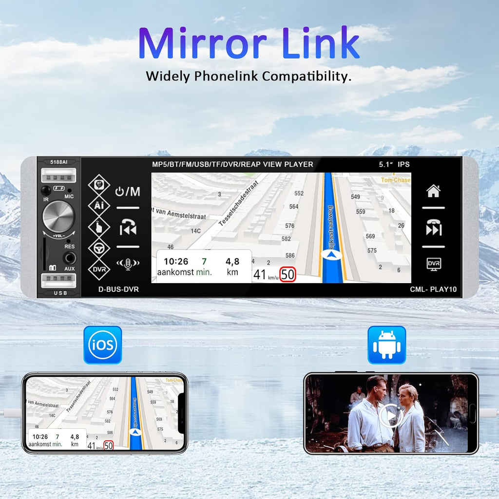 5.1 Inch HD Single Din Touchscreen Car Stereo with Bluetooth Backup Camera O924156