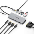12-in-1 USB C Hub Docking Station Triple Display Type-C Adapter with Dual 4K HDMI / VGA Display Port, 87W PD3.0 Charging, Ethernet, Micro SD Card Reader, USB3.0 & 2 USB2.0 Ports O267