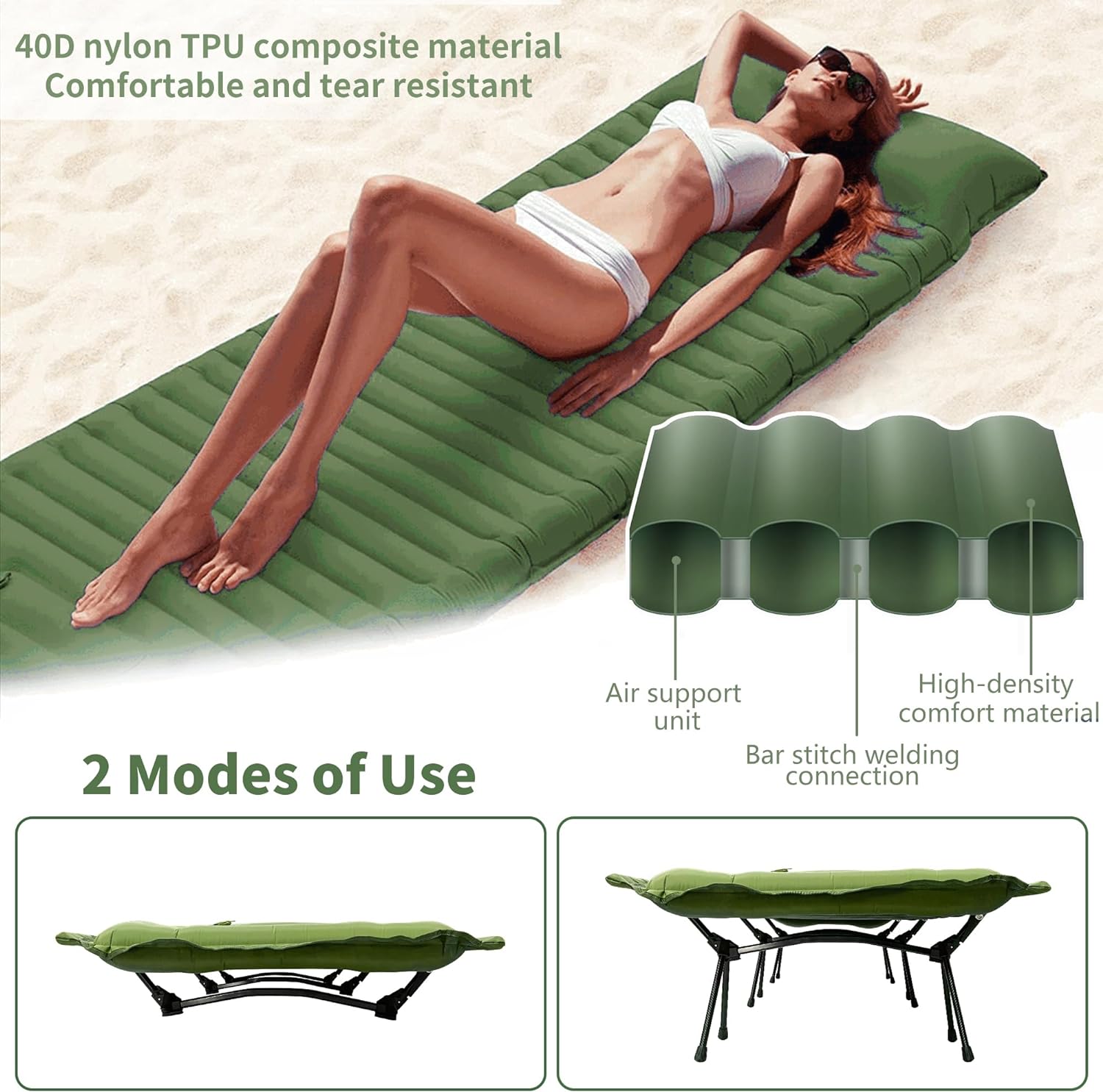 Army Green Camping Cot with Support Air Bed M46031