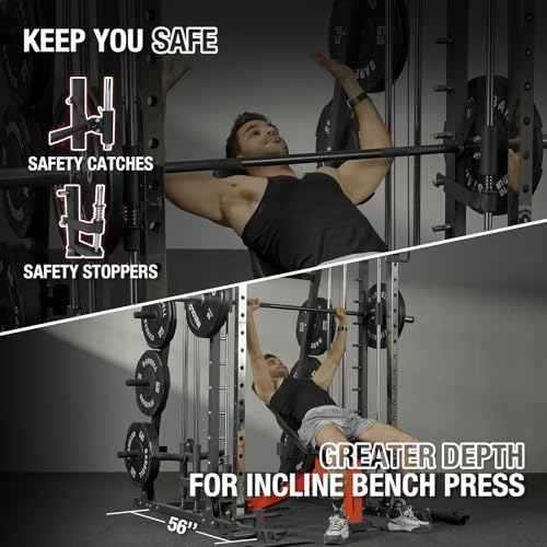 Red Smith Machine with Squat Rack and Cable Crossover B1377
