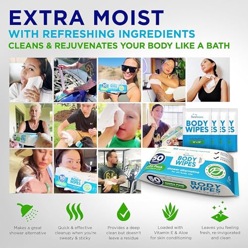 100 XL Shower Wipes + 8 Travel Bath Wipes, 9" x 12" Extra Thick Disposable Washcloths K939
