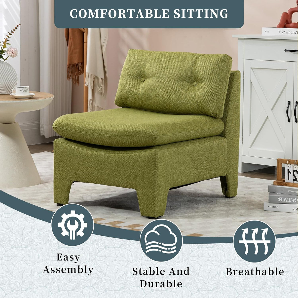 Olive Velvet Oversized Armless Chair O824642