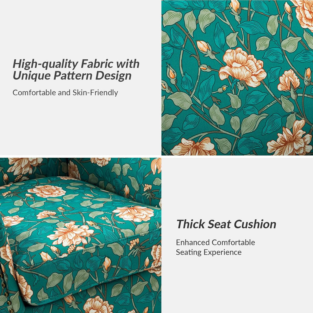 Teal Accent Chair with Wood Legs and Removable Cushion D8656