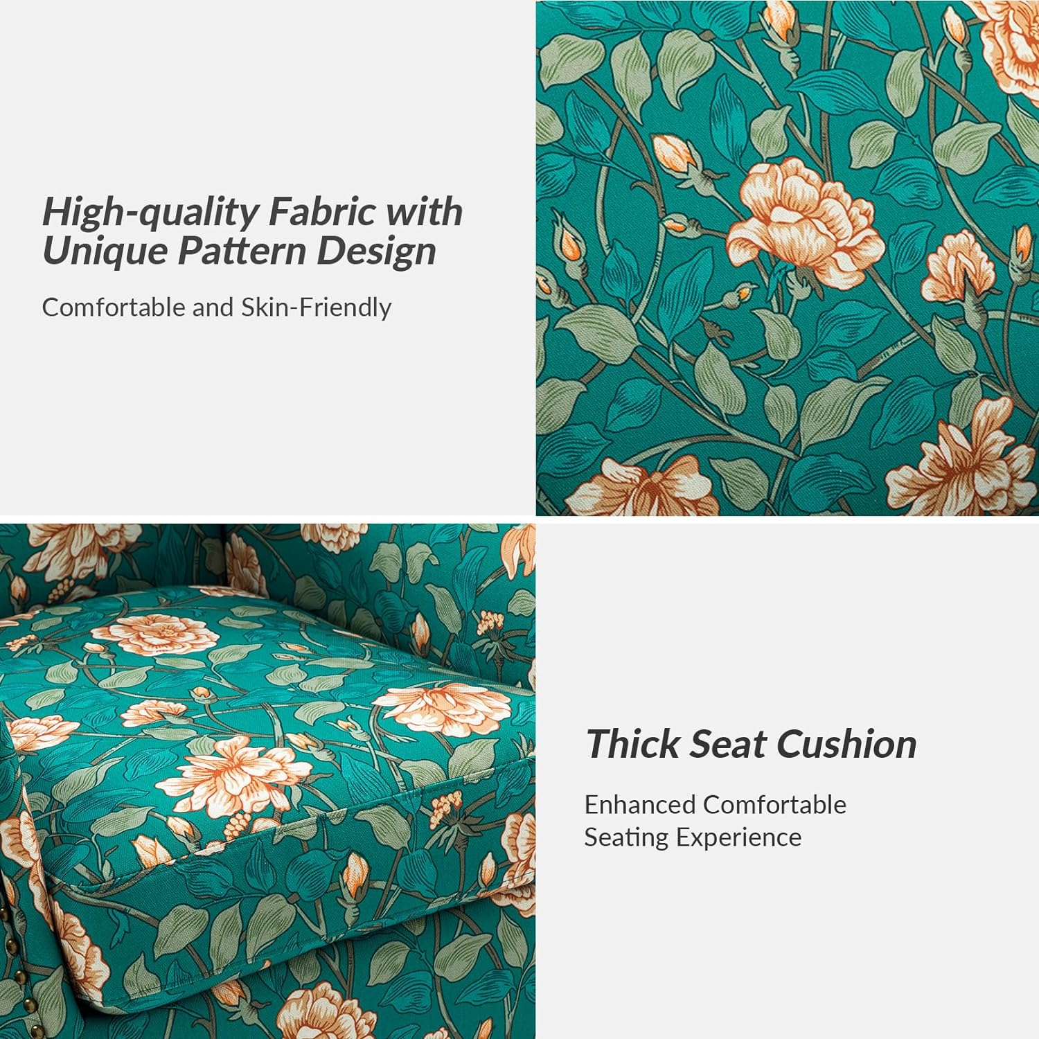 Teal Accent Chair with Wood Legs and Removable Cushion D8656