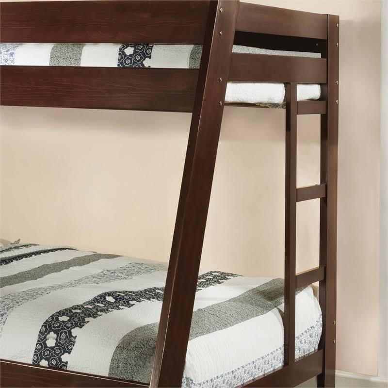 Dark Walnut Wood Twin Over Full Bunk Bed N2820