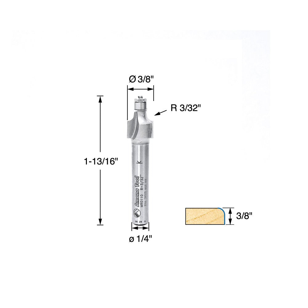 Carbide Tipped 4 Flute Corner Rounding Beading 1/2 Radius x 1-5/8 Dia Q84338